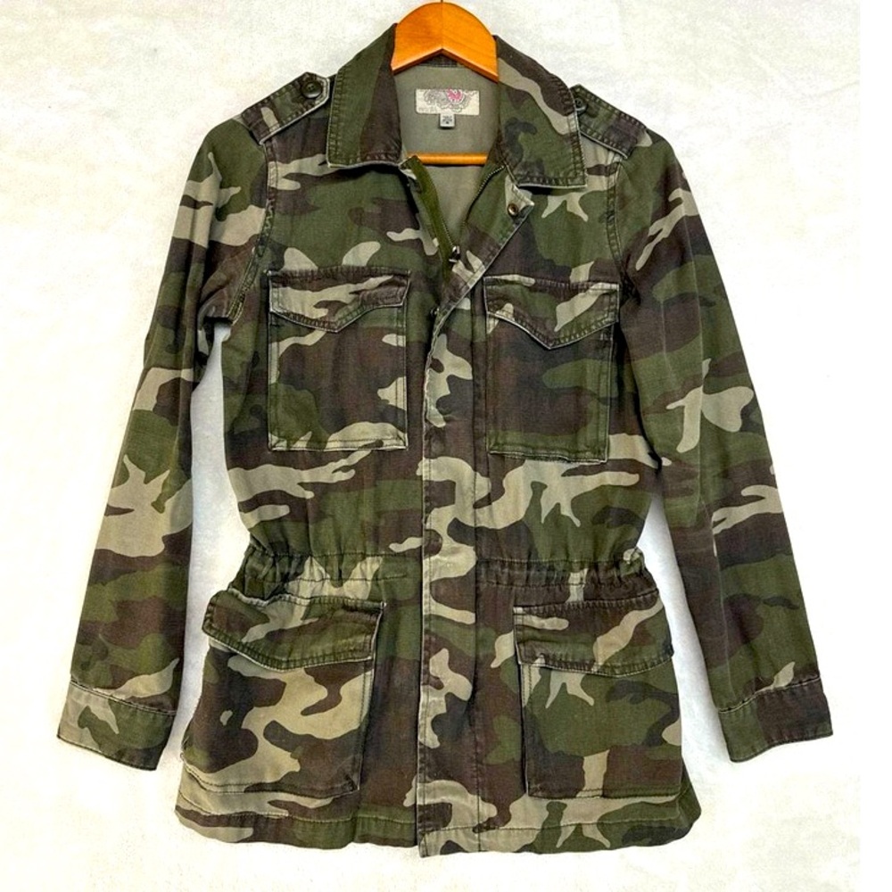 Ecote Jacket Women Small Green Brown Camo Camouflage Outdoors Cargo Utility Coat
